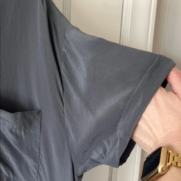 EILEEN FISHER silk Gray Button-Down tunic shirt high low Large lagenlook artsy - Picture 3 of 9